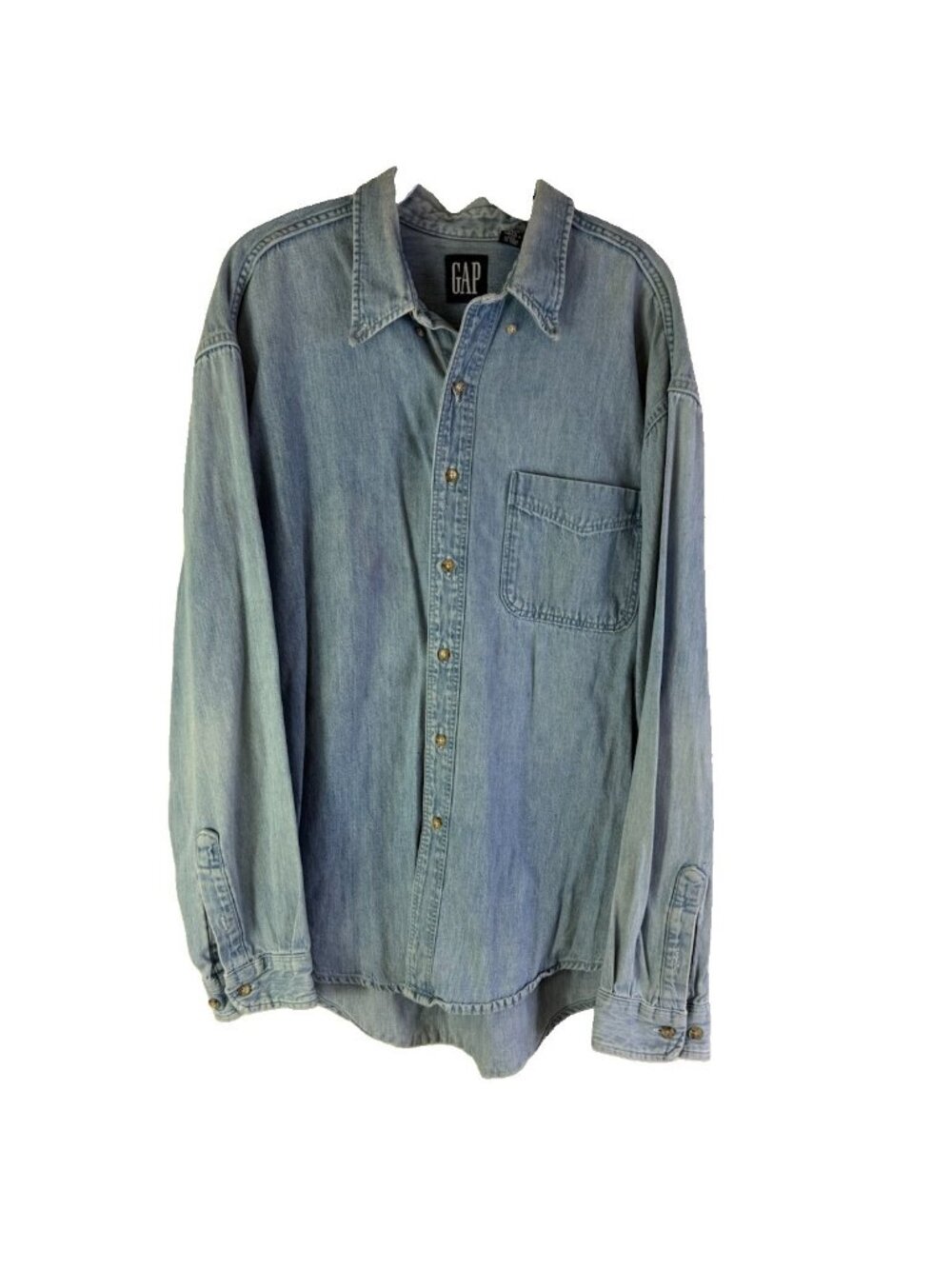 Vintage 90s Gap Button Shirt Faded Denim Jean Pocket USA